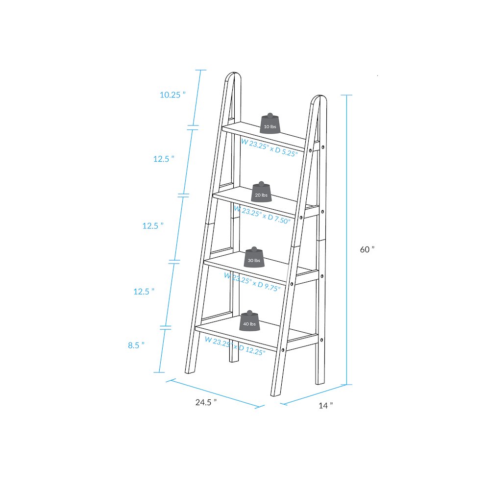 4-Shelf Ladder Bookcase, Warm Brown