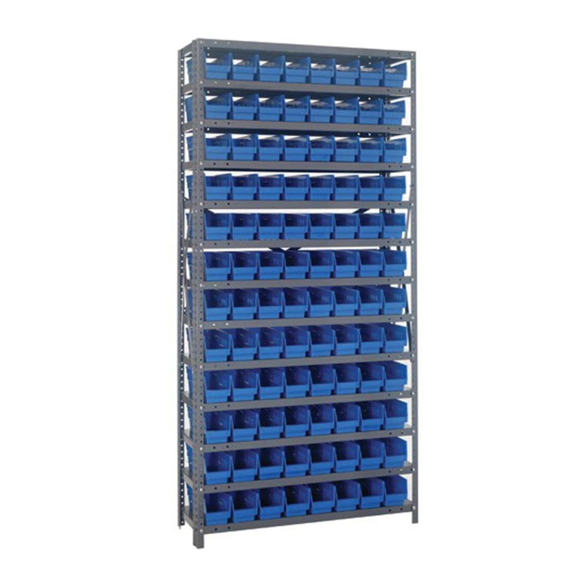 Quantum Storage Systems 1875103Bl Steel Shelving Unit With 4 Shelf Bins, 18 D X 36 W X 75 H, Blue
