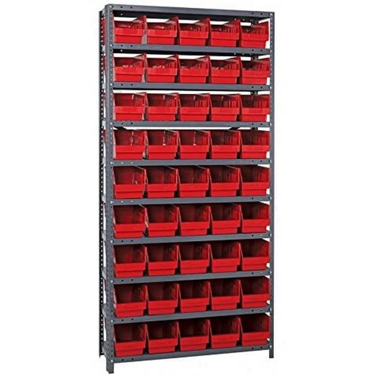 Quantum Storage Systems 1875204Rd Store More Steel Shelving Unit With 6 Shelf Bins, 18 D X 36 W X 75 H, Red