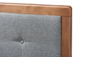 Baxton Studio Sarine Mid-Century Modern Dark Grey Fabric Upholstered Walnut Brown Finished Wood King Size Headboard