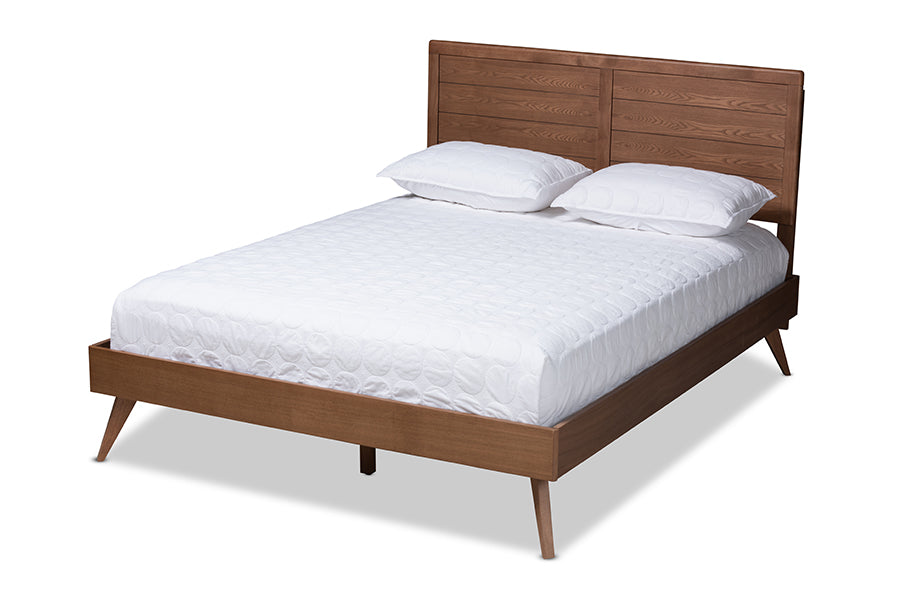 Baxton Studio Artemis Midcentury Modern Walnut Brown Finished Wood Queen Size Platform Bed