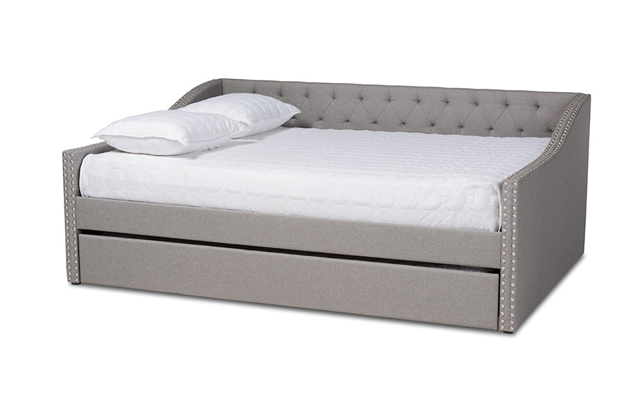 Baxton Studio Haylie Modern And Contemporary Light Grey Fabric Upholstered Queen Size Daybed With Rollout Trundle Bed