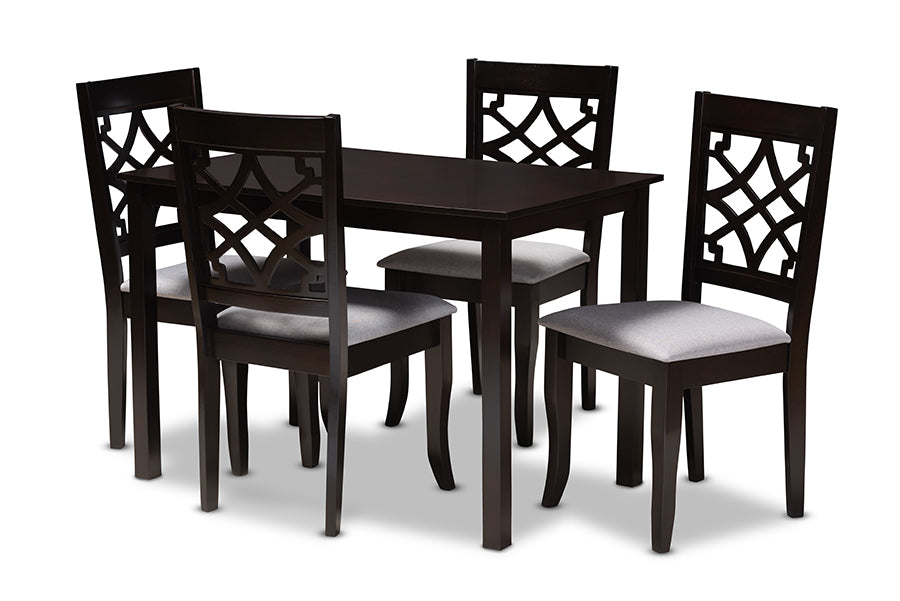 Baxton Studio Mael Modern And Contemporary Grey Fabric Upholstered Espresso Brown Finished 5Piece Wood Dining Set