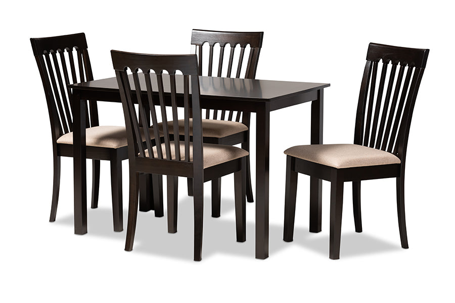 Baxton Studio Minette Modern And Contemporary Sand Fabric Upholstered Espresso Brown Finished Wood 5Piece Dining Set