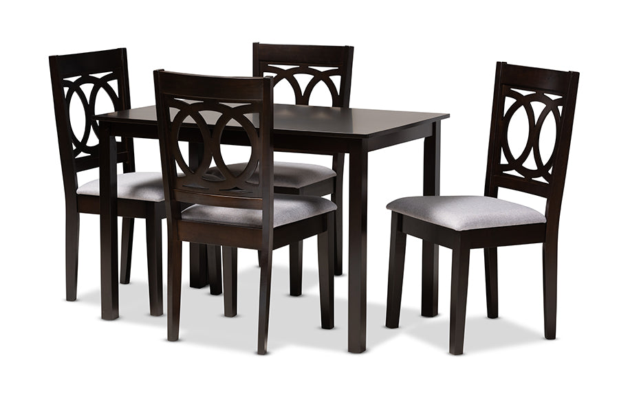 Baxton Studio Lenoir Modern And Contemporary Gray Fabric Upholstered Espresso Brown Finished Wood 5Piece Dining Set