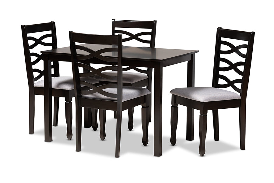 Baxton Studio Lanier Modern And Contemporary Gray Fabric Upholstered Espresso Brown Finished Wood 5Piece Dining Set