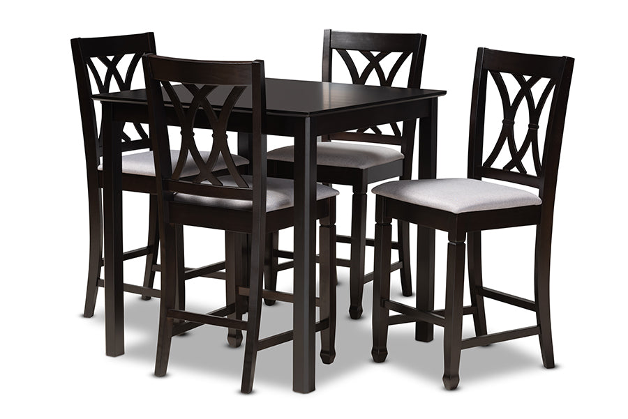 Baxton Studio Reneau Modern And Contemporary Gray Fabric Upholstered Espresso Brown Finished 5Piece Wood Pub Set