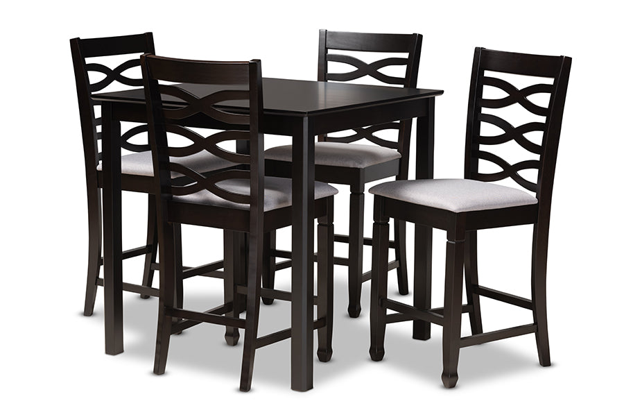 Baxton Studio Lanier Modern And Contemporary Gray Fabric Upholstered Espresso Brown Finished 5Piece Wood Pub Set
