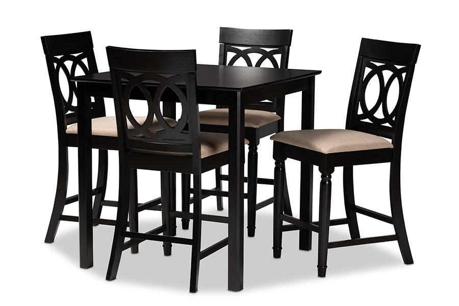 Baxton Studio Verina Modern And Contemporary Sand Fabric Upholstered Espresso Brown Finished 5Piece Wood Pub Set