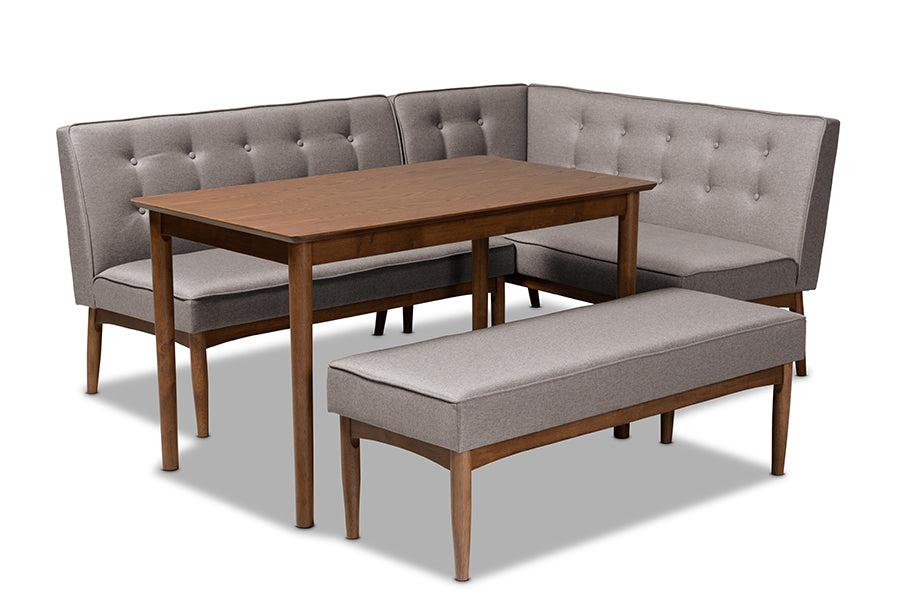 Baxton Studio Arvid Midcentury Modern Gray Fabric Upholstered 4Piece Wood Dining Nook Set