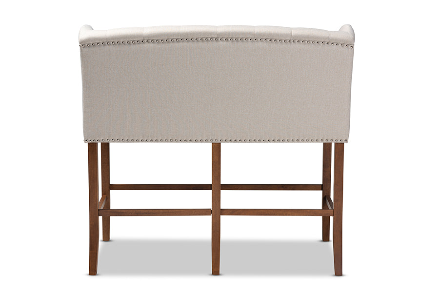 Baxton Studio Alira Modern and Contemporary Beige Fabric Upholstered Walnut Finished Wood Button Tufted Bar Stool Bench