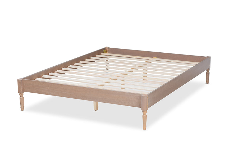 Baxton Studio Colette French Bohemian Antique Oak Finished Wood Queen Size Platform Bed Frame