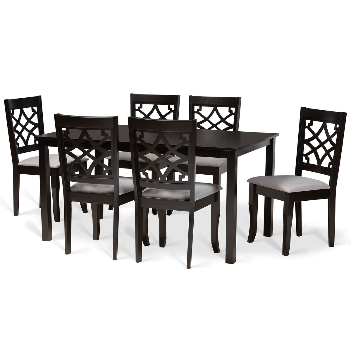 Baxton Studio Mael Modern And Contemporary Grey Fabric Upholstered And Dark Brown Finished Wood 7Piece Dining Set