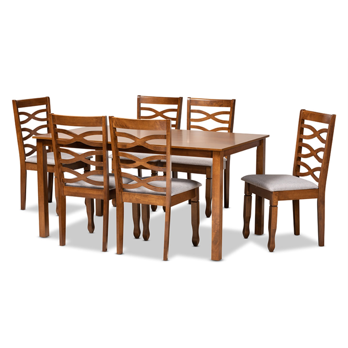 Baxton Studio Lanier Modern And Contemporary Grey Fabric Upholstered And Walnut Brown Finished Wood 7Piece Dining Set