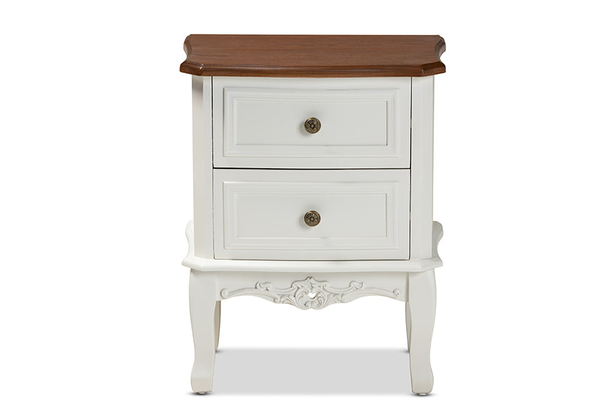 Baxton Studio Darlene Classic and Traditional French White and Cherry Brown Finished Wood 2-Drawer End Table