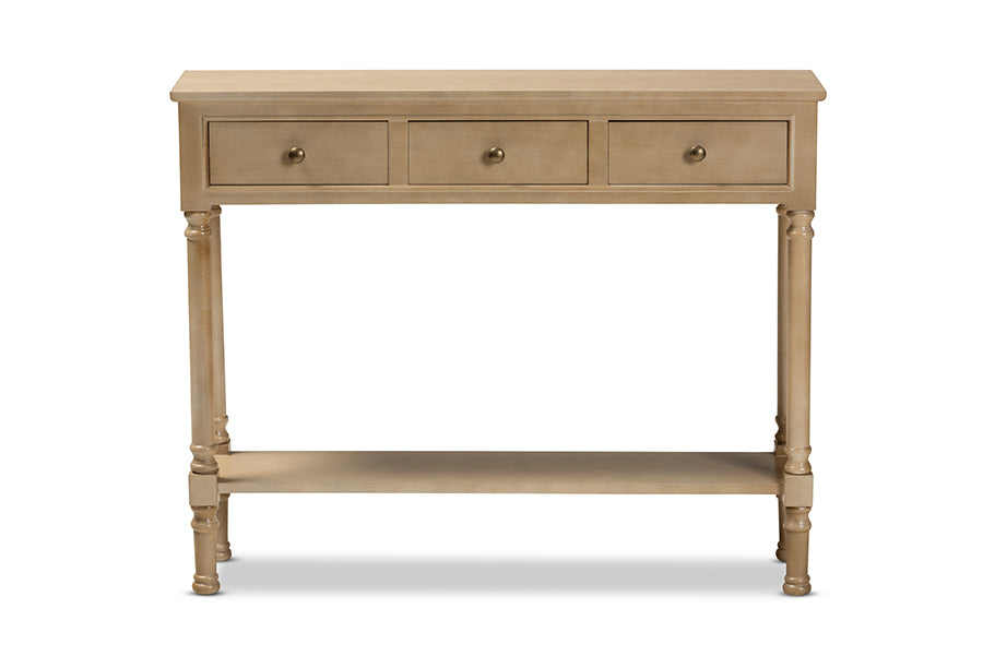 Baxton Studio Calvin Classic And Traditional French Farmhouse Oak Brown Finished Wood 3Drawer Entryway Console Table