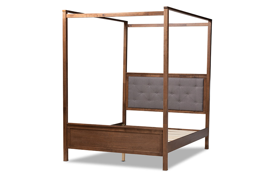 Baxton Studio Natasha Modern And Contemporary Grey Fabric Upholstered And Walnut Brown Finished Wood King Size Platform Canopy B