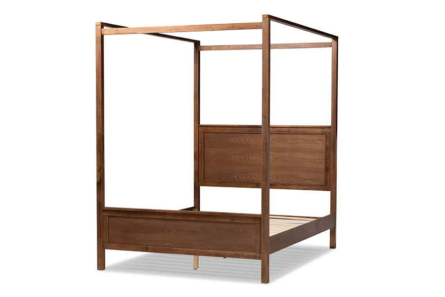 Baxton Studio Veronica Modern And Contemporary Walnut Brown Finished Wood King Size Platform Canopy Bed