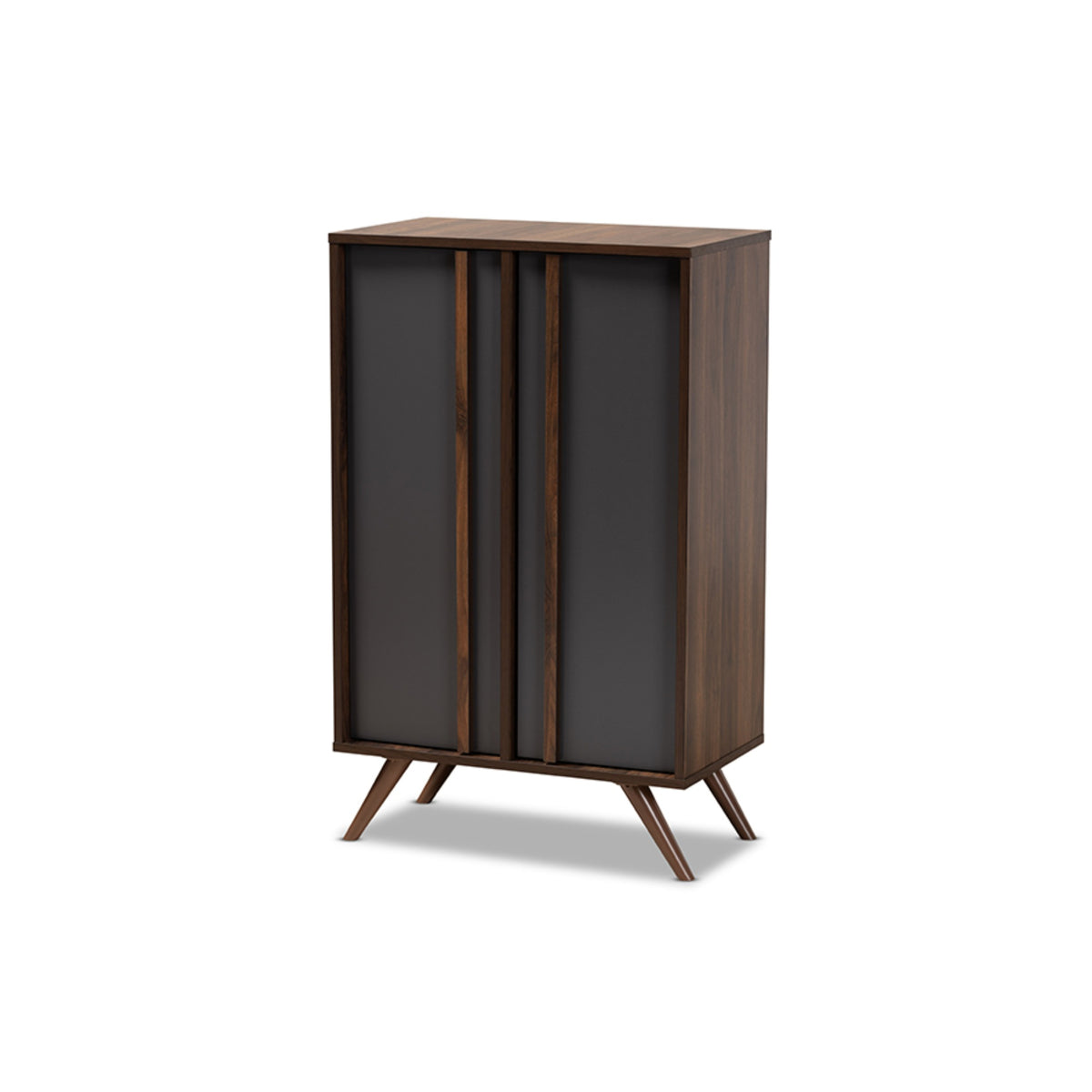Baxton Studio Naoki Modern And Contemporary Twotone Grey And Walnut Finished Wood 2Door Shoe Cabinet