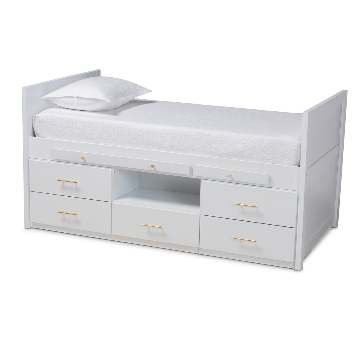 Baxton Studio Mirza Modern And Contemporary White Finished Wood 5Drawer Twin Size Storage Bed With Pullout Desk