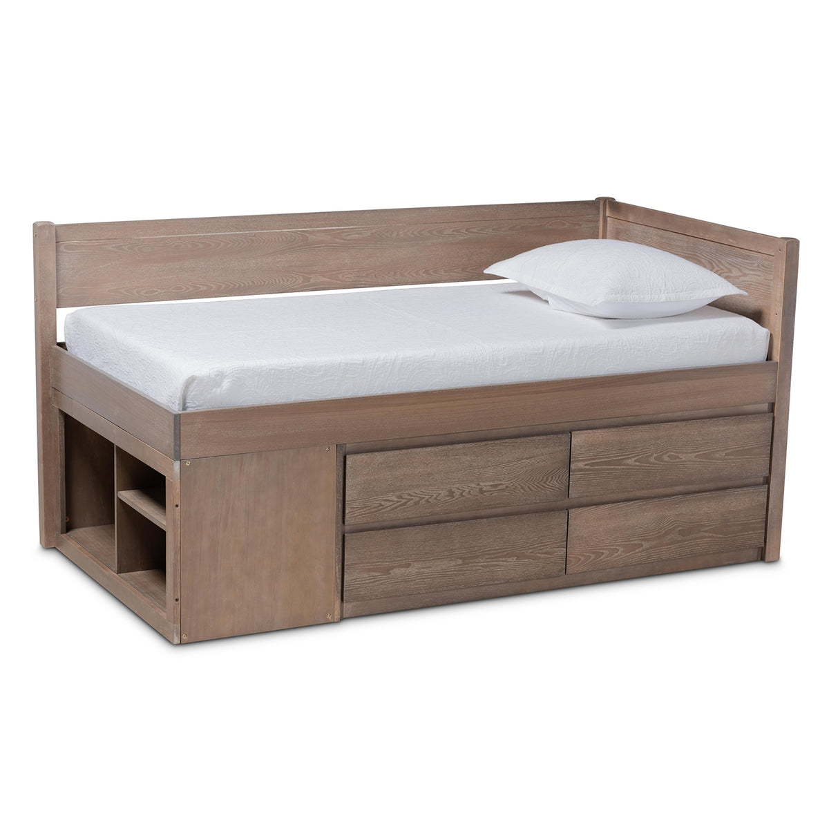 Baxton Studio Levon Modern And Contemporary Antique Oak Finished Wood 4Drawer Twin Size Storage Bed