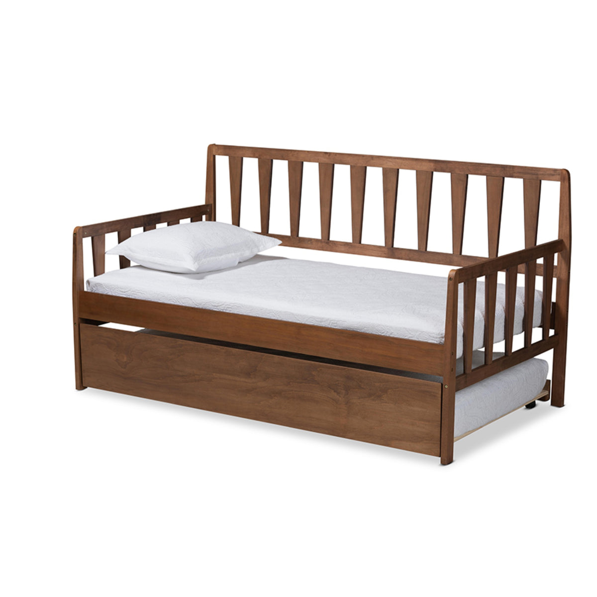 Baxton Studio Midori Modern And Contemporary Transitional Walnut Brown Finished Wood Twin Size Daybed With Rollout Trundle Bed