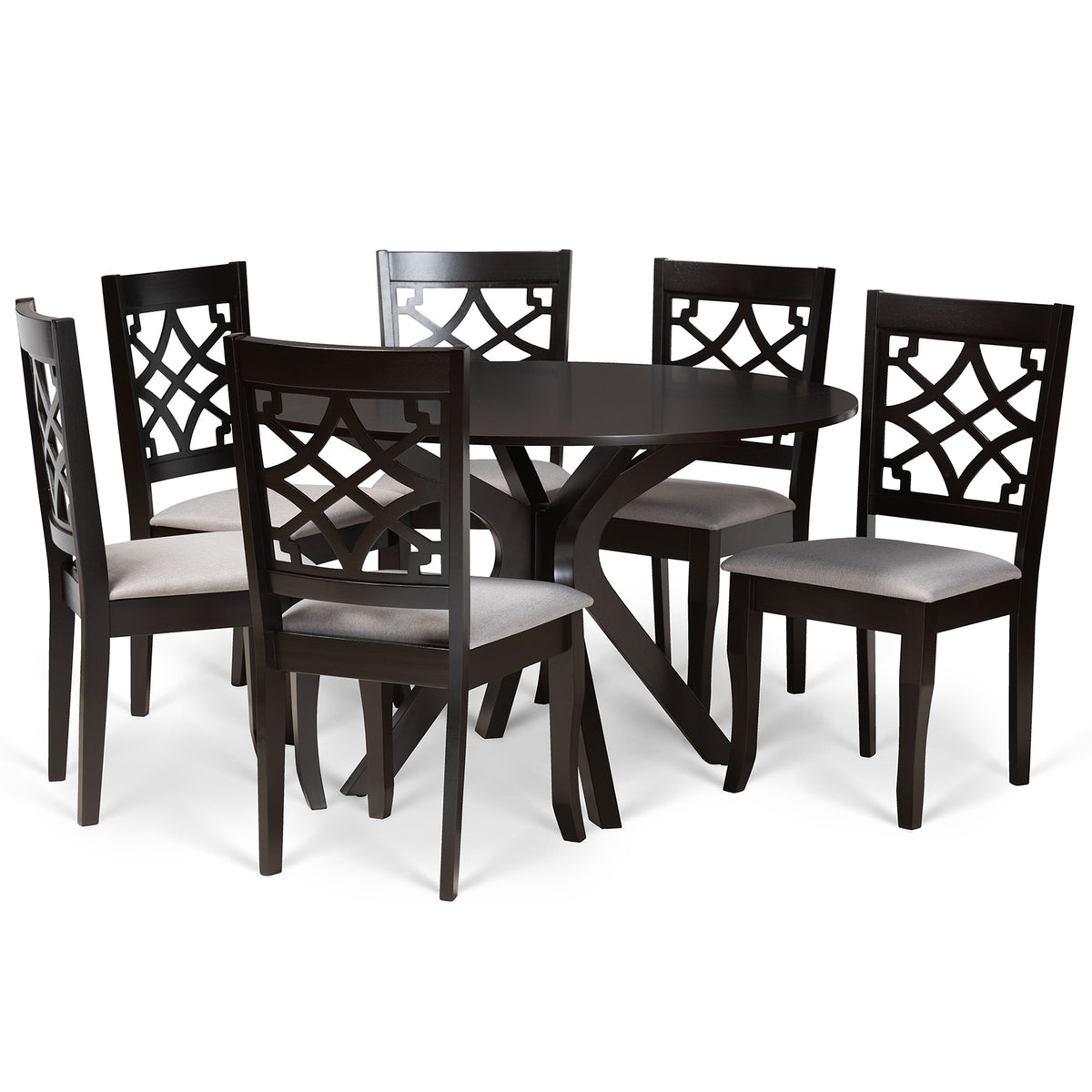 Baxton Studio Elena Modern And Contemporary Grey Fabric Upholstered And Dark Brown Finished Wood 7Piece Dining Set