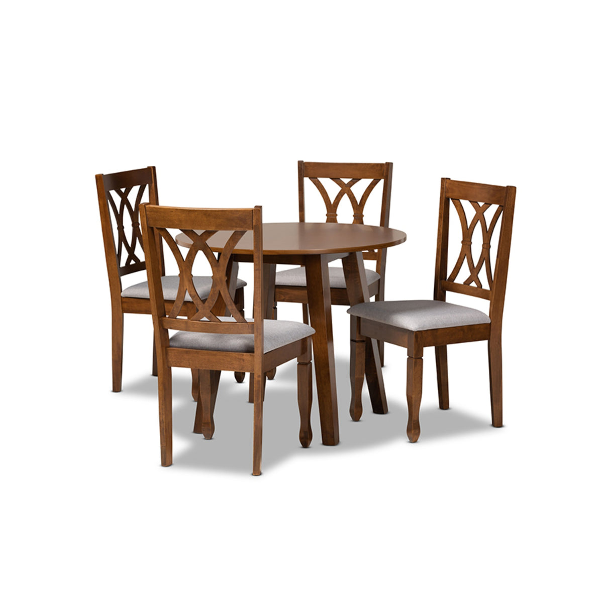 Baxton Studio Leon Modern And Contemporary Grey Fabric Upholstered And Walnut Brown Finished Wood 5Piece Dining Set