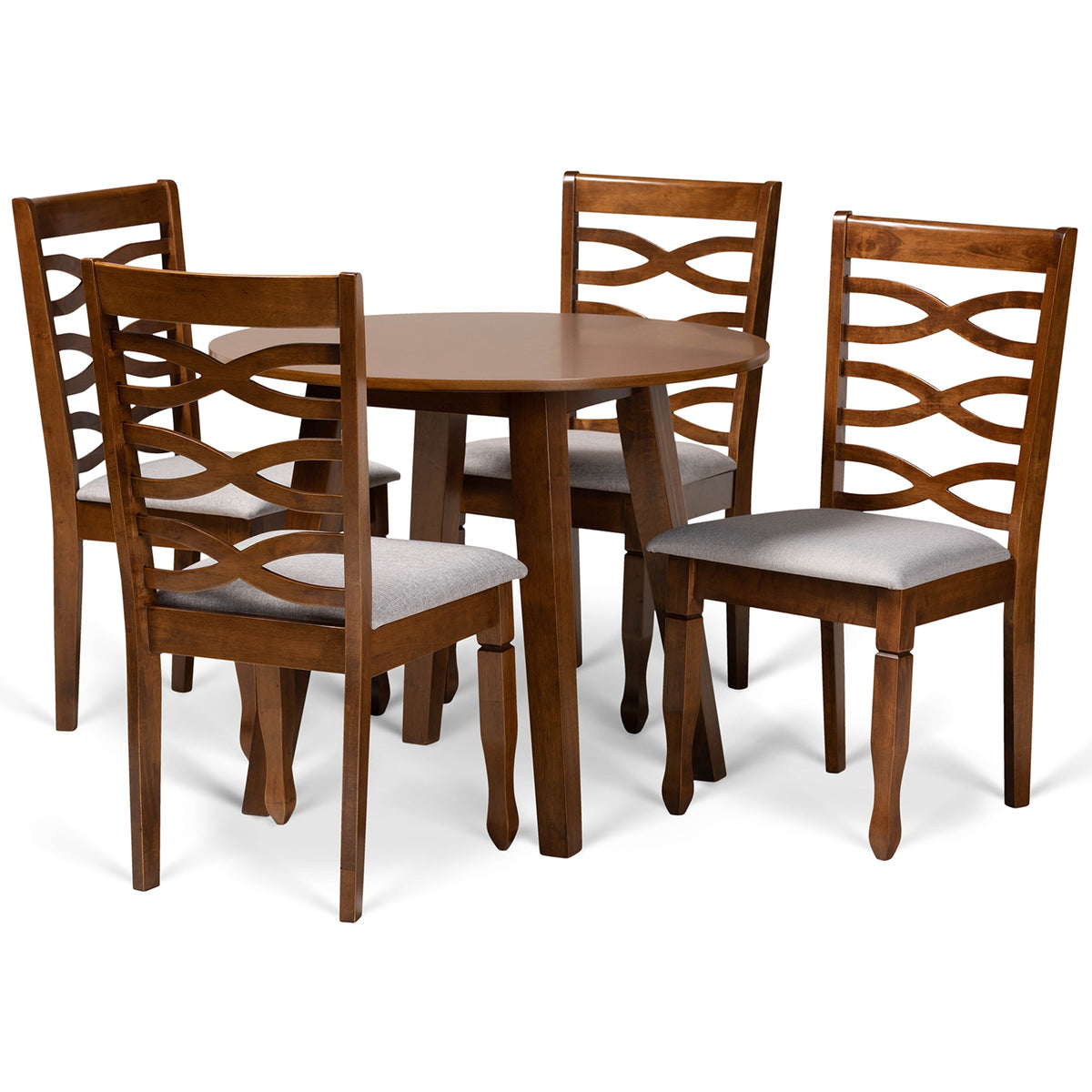 Baxton Studio Darina Modern And Contemporary Grey Fabric Upholstered And Walnut Brown Finished Wood 5Piece Dining Set
