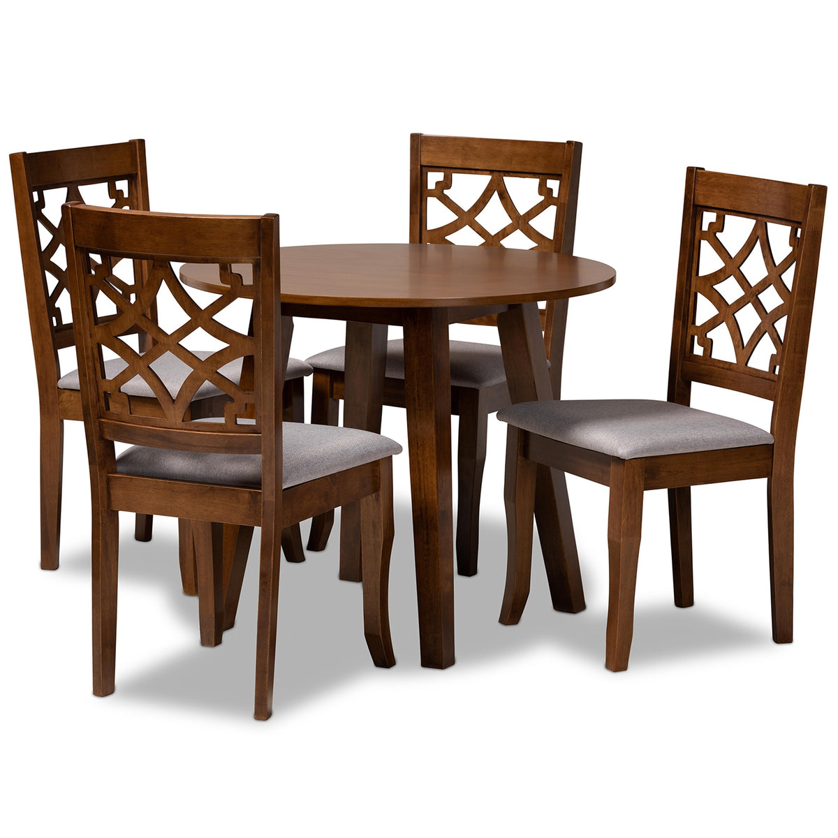 Baxton Studio Mya Modern And Contemporary Grey Fabric Upholstered And Walnut Brown Finished Wood 5Piece Dining Set