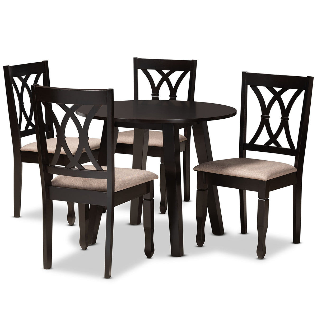 Baxton Studio Millie Modern And Contemporary Sand Fabric Upholstered And Dark Brown Finished Wood 5Piece Dining Set