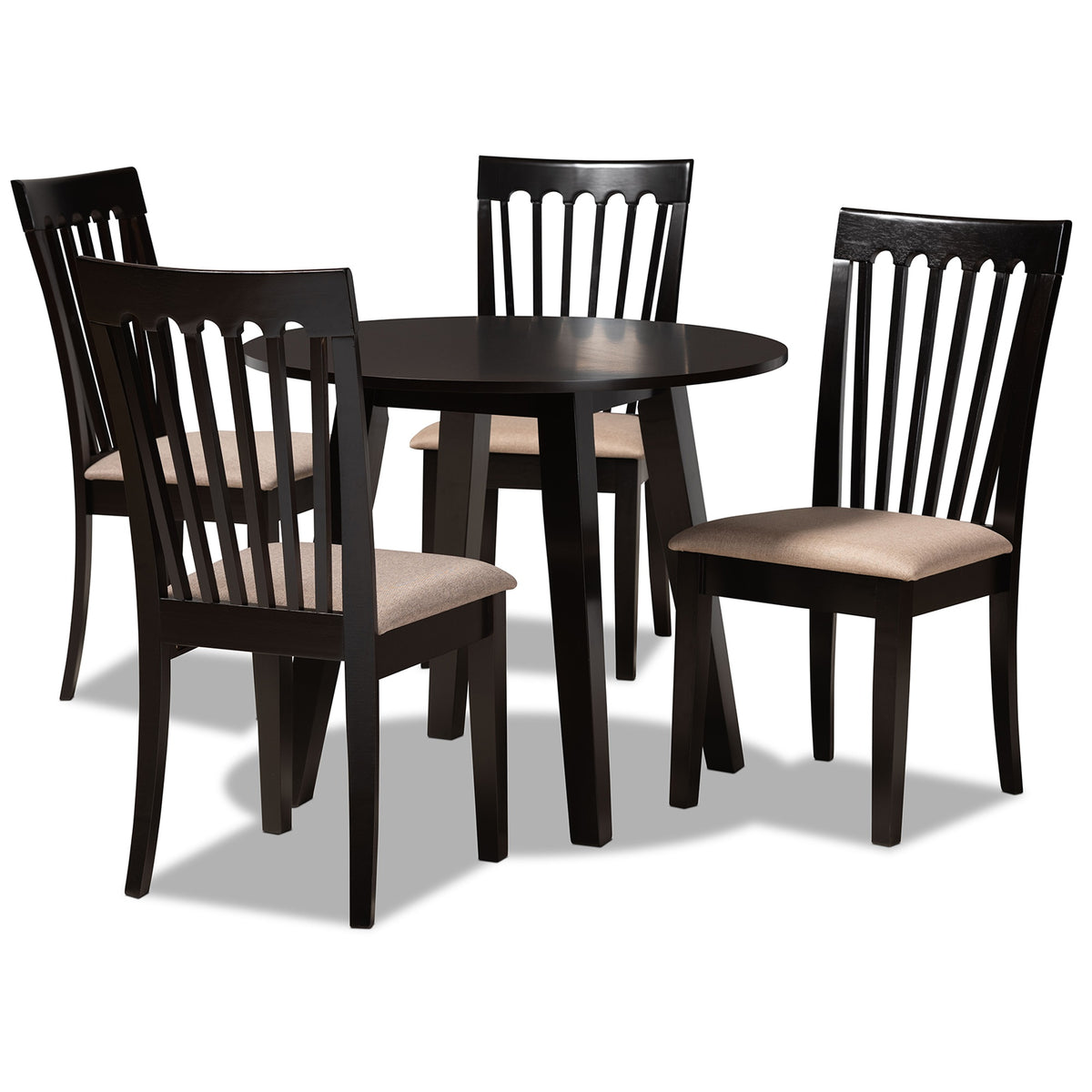 Baxton Studio Maisie Modern And Contemporary Sand Fabric Upholstered And Dark Brown Finished Wood 5Piece Dining Set