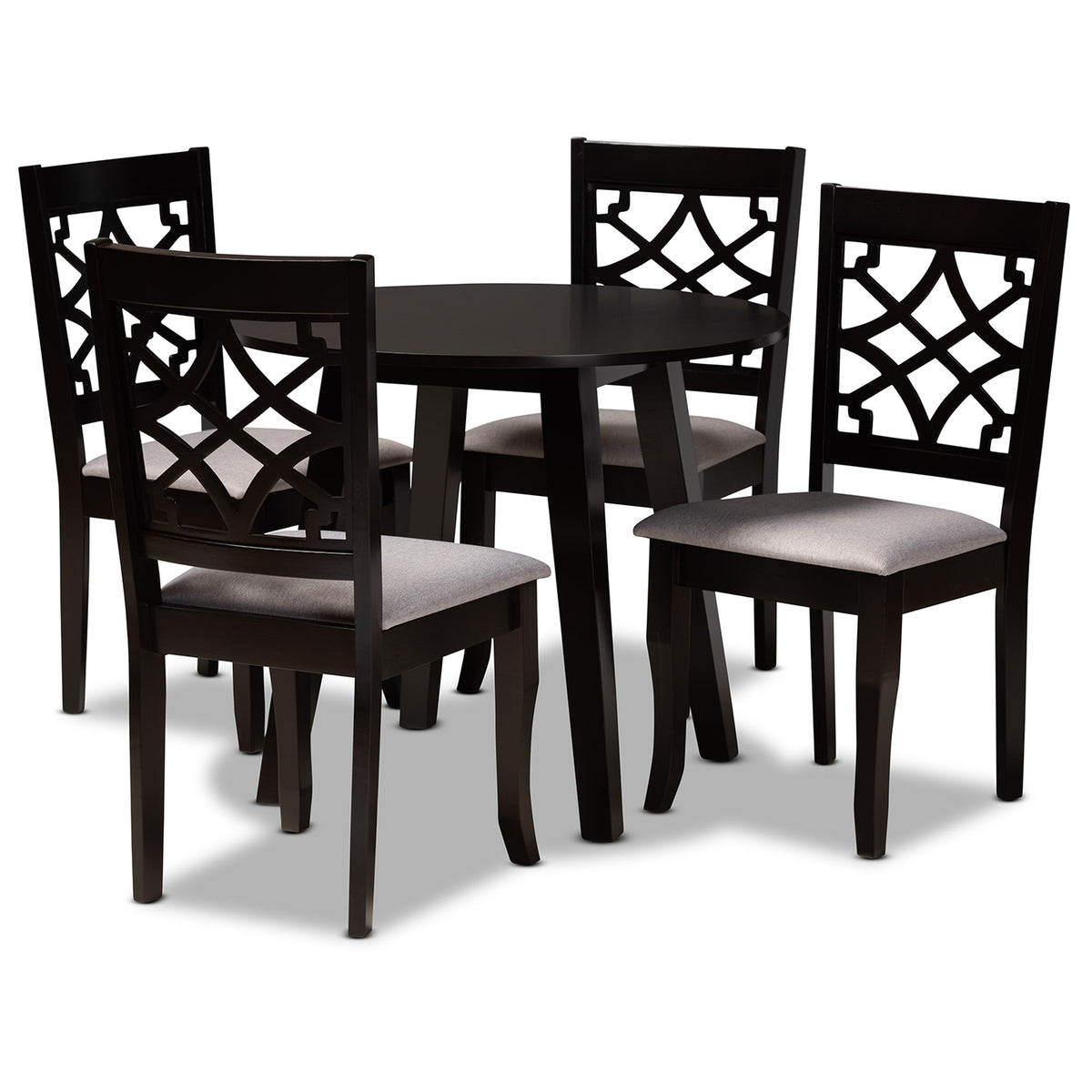 Baxton Studio Mya Modern And Contemporary Grey Fabric Upholstered And Dark Brown Finished Wood 5Piece Dining Set