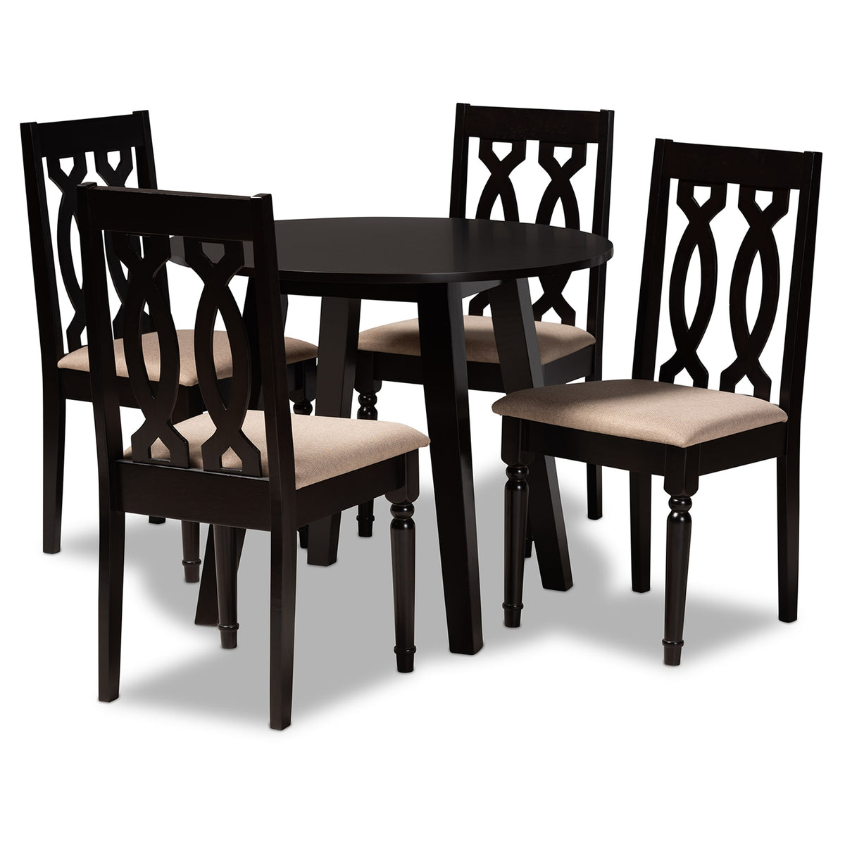 Baxton Studio Heidi Modern And Contemporary Sand Fabric Upholstered And Dark Brown Finished Wood 5Piece Dining Set
