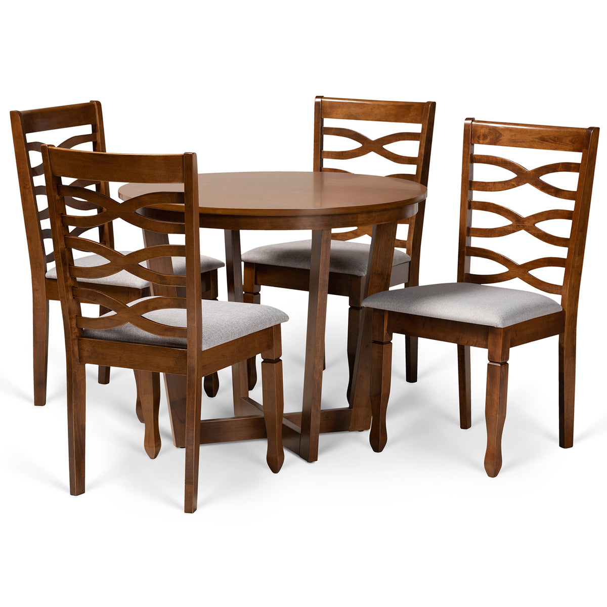 Baxton Studio Alicia Modern And Contemporary Grey Fabric Upholstered And Walnut Brown Finished Wood 5Piece Dining Set