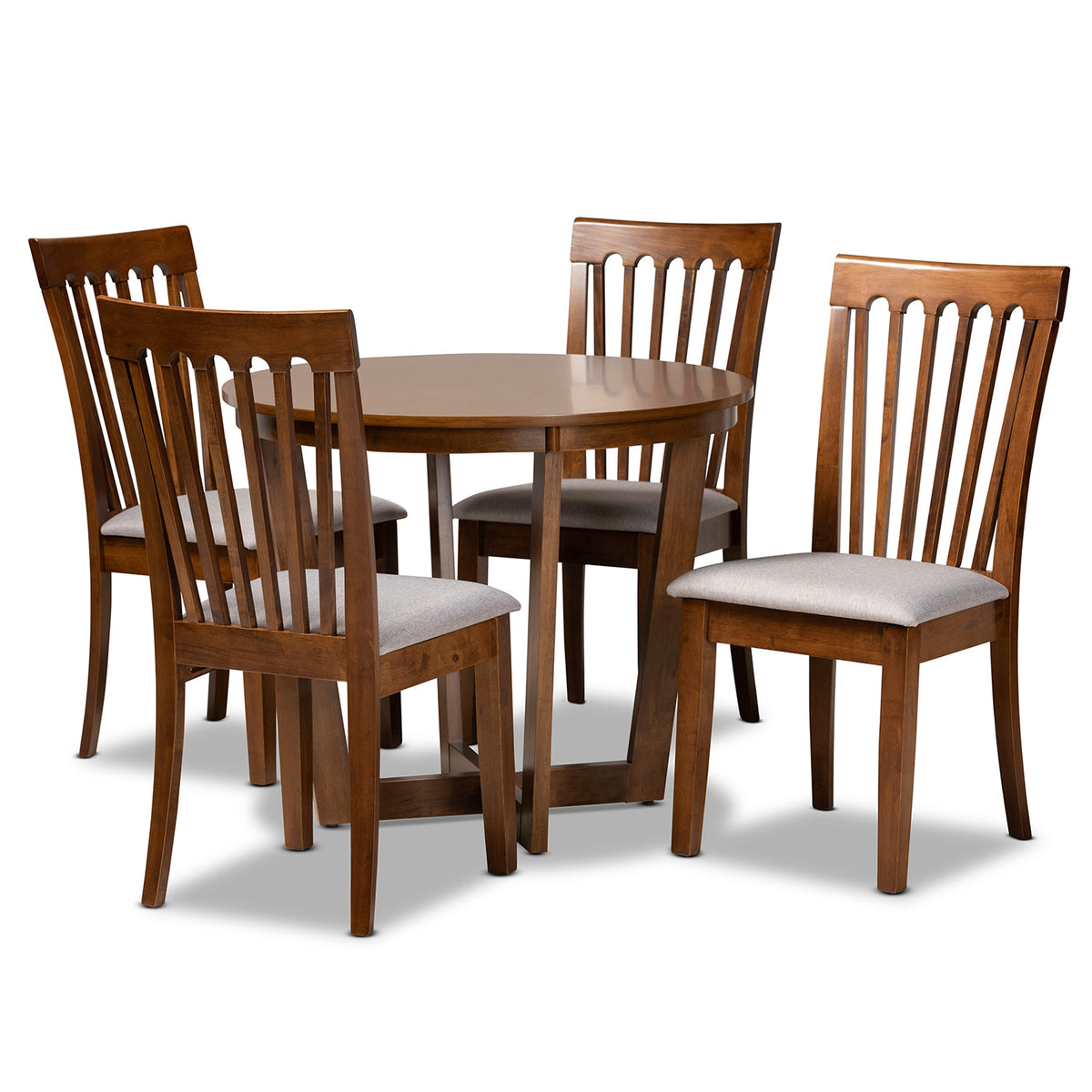 Baxton Studio Andi Modern And Contemporary Grey Fabric Upholstered And Walnut Brown Finished Wood 5Piece Dining Set
