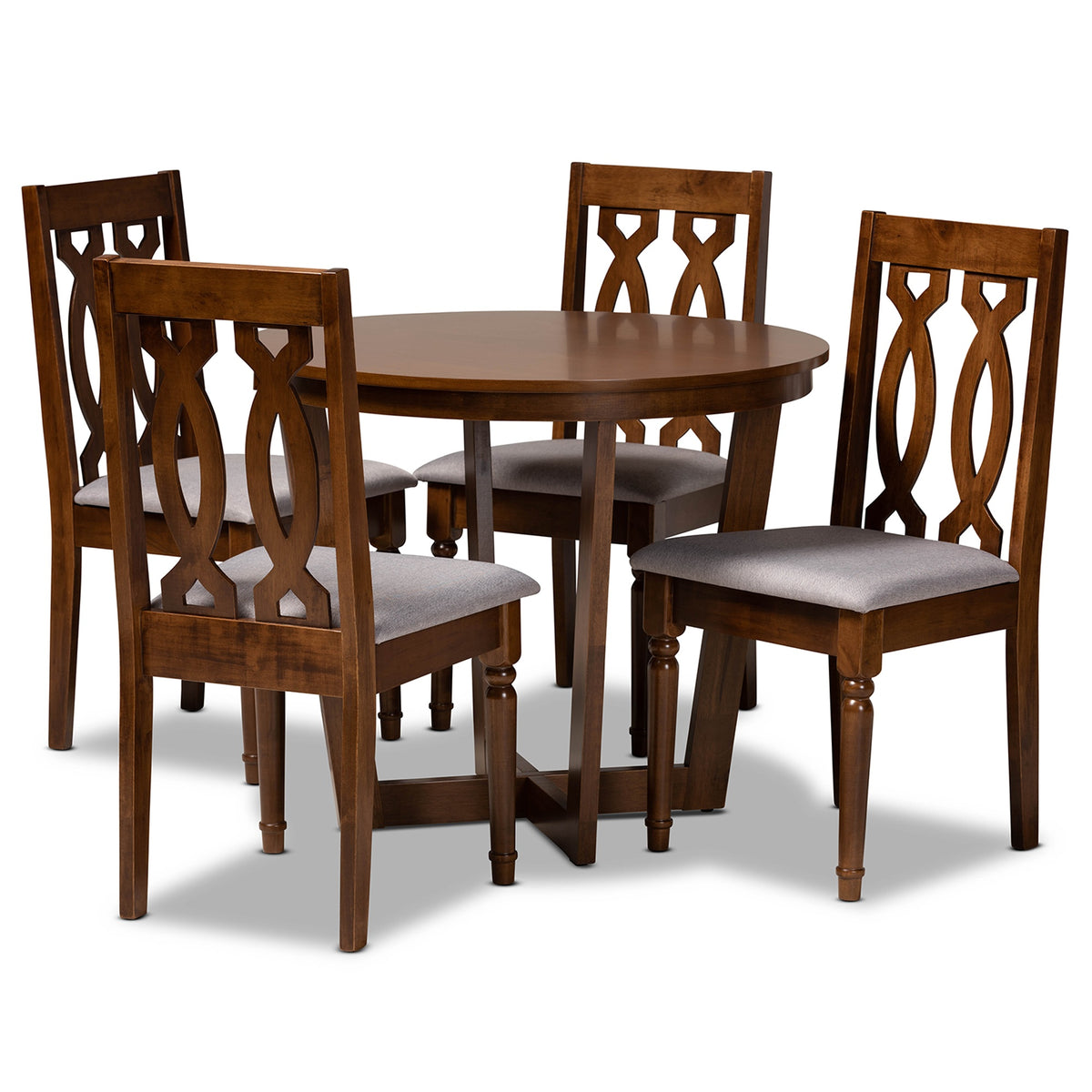 Baxton Studio Julie Modern And Contemporary Grey Fabric Upholstered And Walnut Brown Finished Wood 5Piece Dining Set