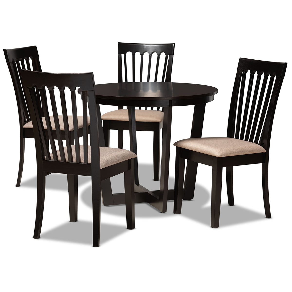 Baxton Studio Nellie Modern And Contemporary Sand Fabric Upholstered And Dark Brown Finished Wood 5Piece Dining Set