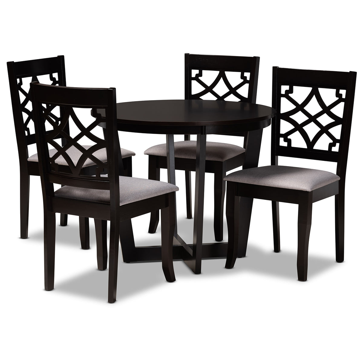 Baxton Studio Tricia Modern And Contemporary Grey Fabric Upholstered And Dark Brown Finished Wood 5Piece Dining Set