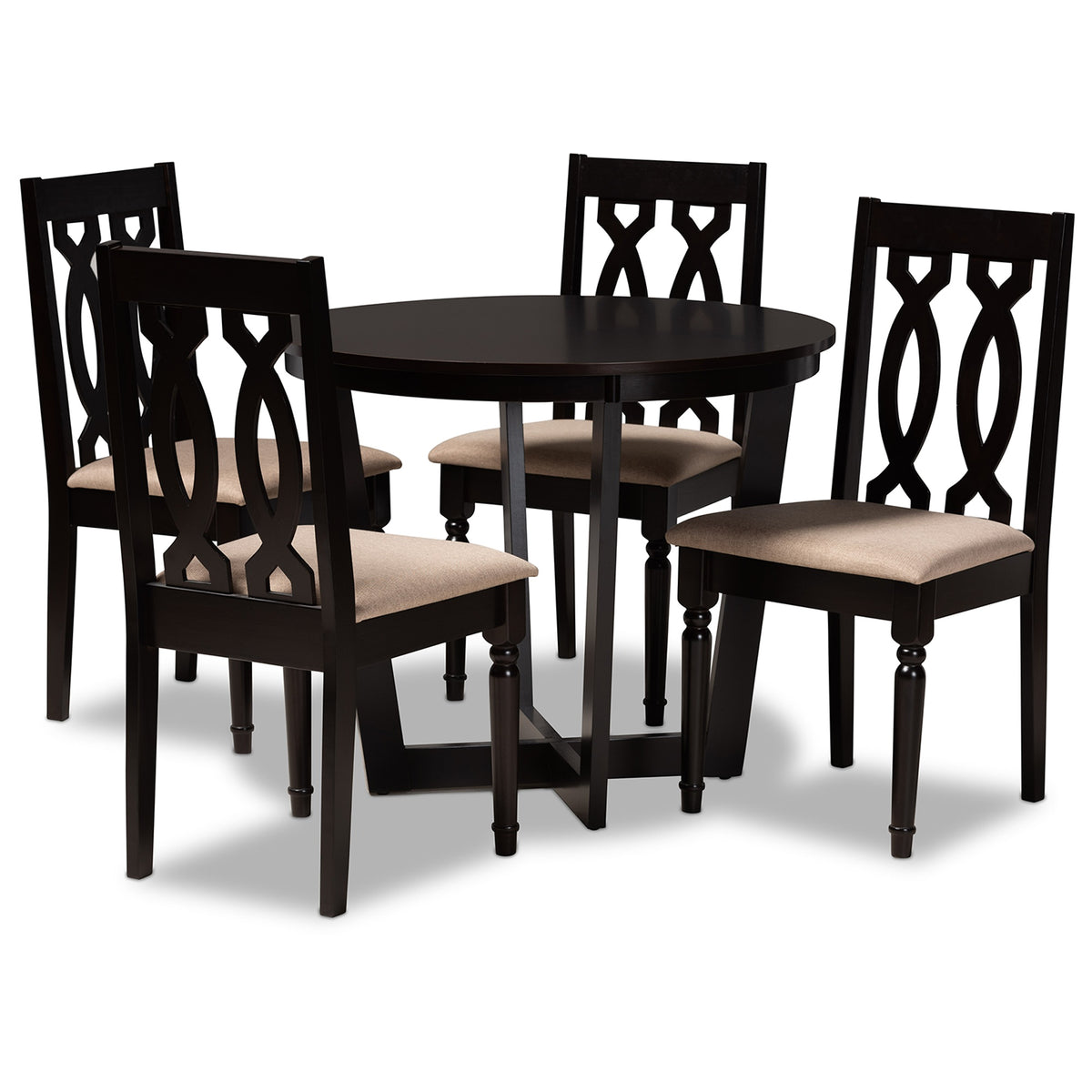 Baxton Studio Julie Modern And Contemporary Sand Fabric Upholstered And Dark Brown Finished Wood 5Piece Dining Set