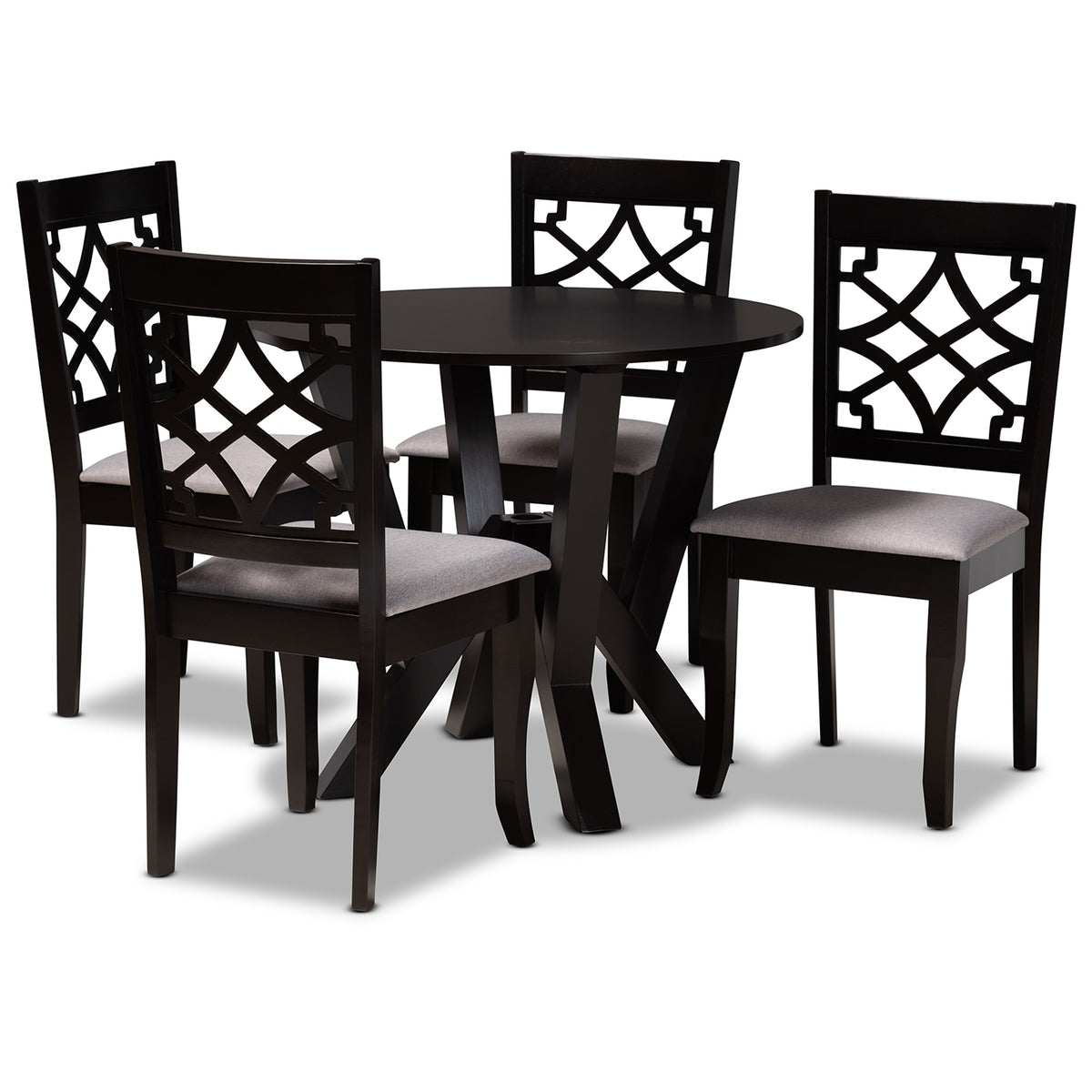 Baxton Studio Alisa Modern And Contemporary Grey Fabric Upholstered And Dark Brown Finished Wood 5Piece Dining Set