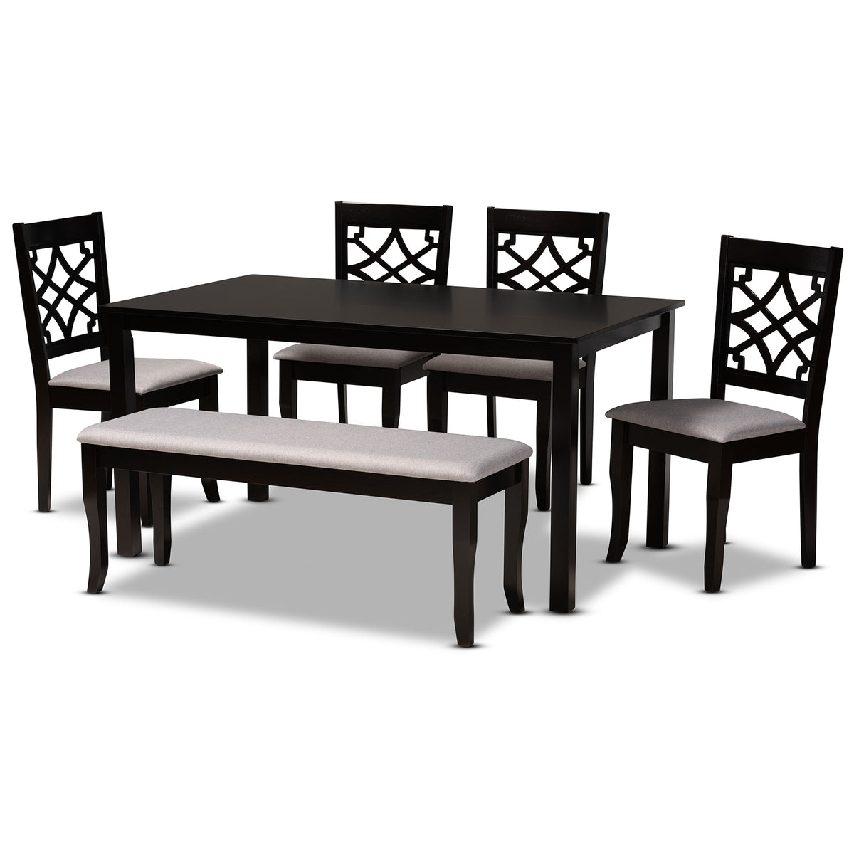 Baxton Studio Dori Modern And Contemporary Grey Fabric Upholstered And Dark Brown Finished Wood 6Piece Dining Set