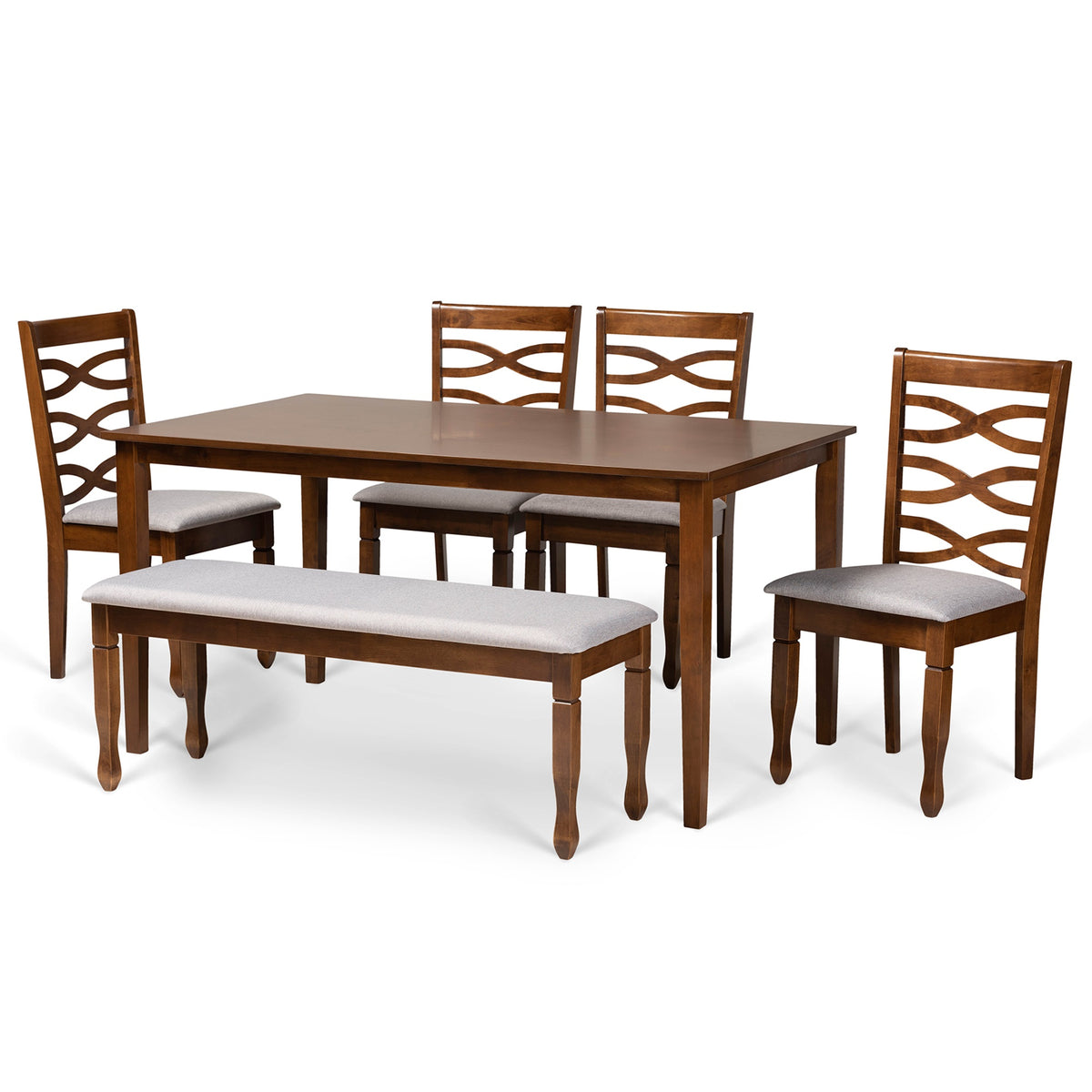 Baxton Studio Lanier Modern And Contemporary Grey Fabric Upholstered And Walnut Brown Finished Wood 6Piece Dining Set