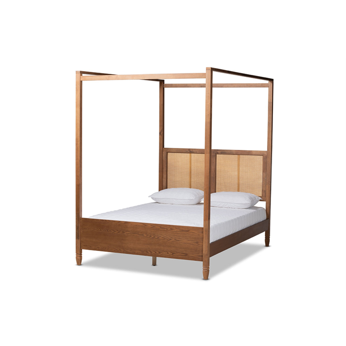 Baxton Studio Malia Modern And Contemporary Walnut Brown Finished Wood And Synthetic Rattan King Size Canopy Bed
