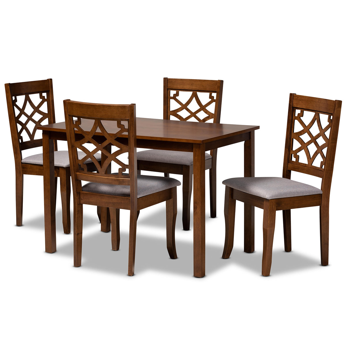 Baxton Studio Celina Modern And Contemporary Grey Fabric Upholstered And Walnut Brown Finished Wood 5Piece Dining Set