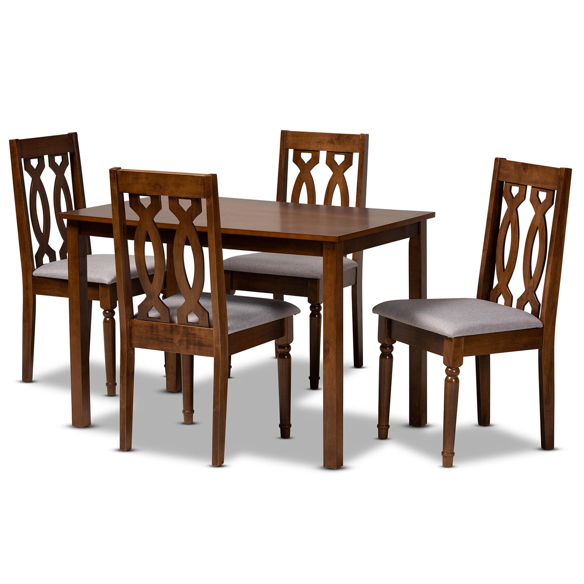 Baxton Studio Kasia Modern And Contemporary Grey Fabric Upholstered And Walnut Brown Finished Wood 5Piece Dining Set