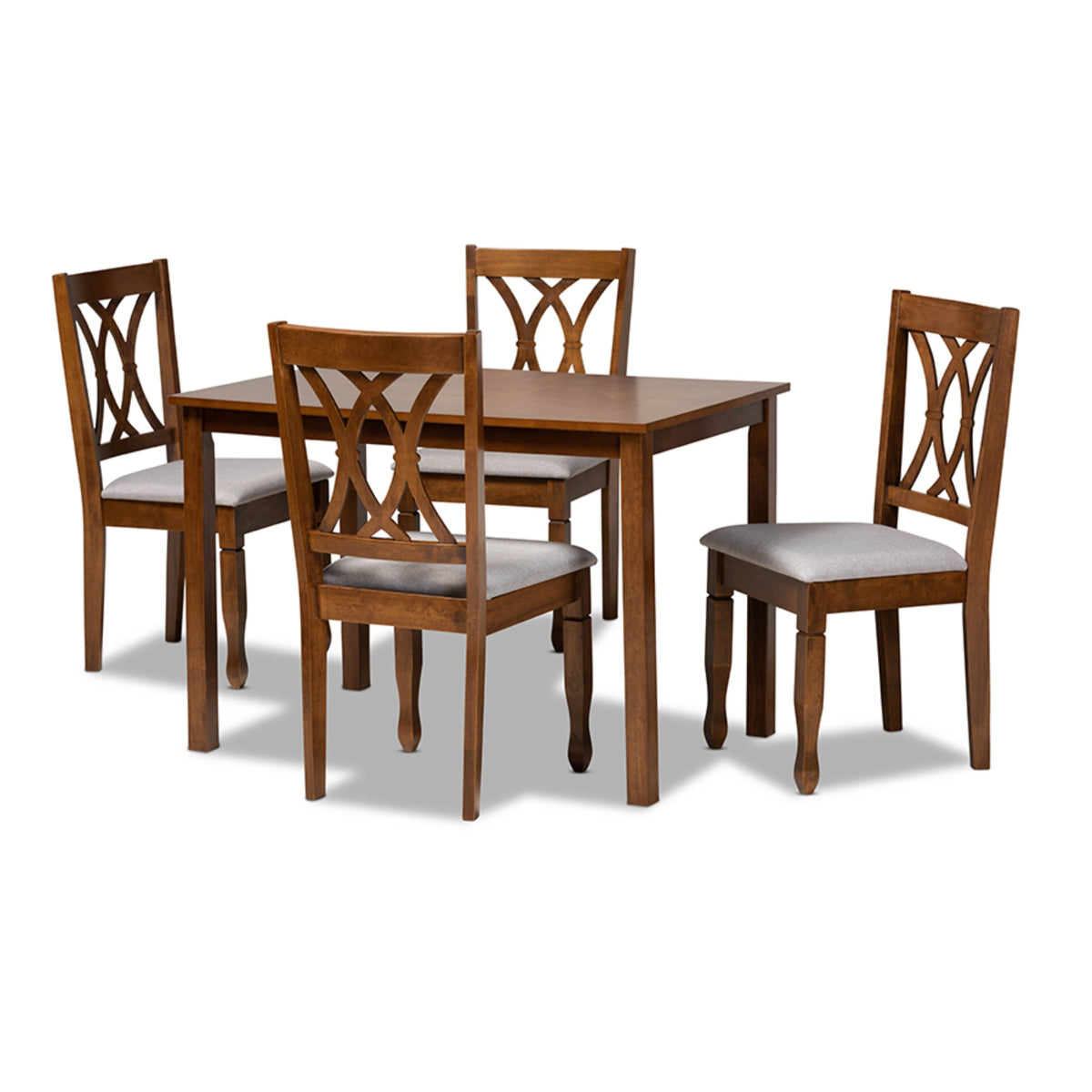 Baxton Studio Sefa Modern And Contemporary Grey Fabric Upholstered And Walnut Brown Finished Wood 5Piece Dining Set