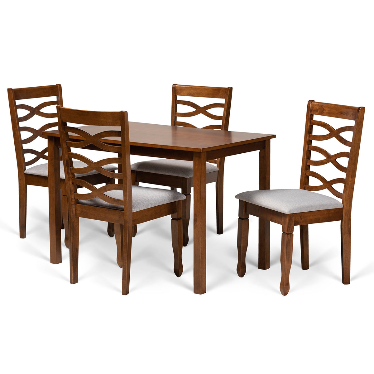 Baxton Studio Mirna Modern And Contemporary Grey Fabric Upholstered And Walnut Brown Finished Wood 5Piece Dining Set