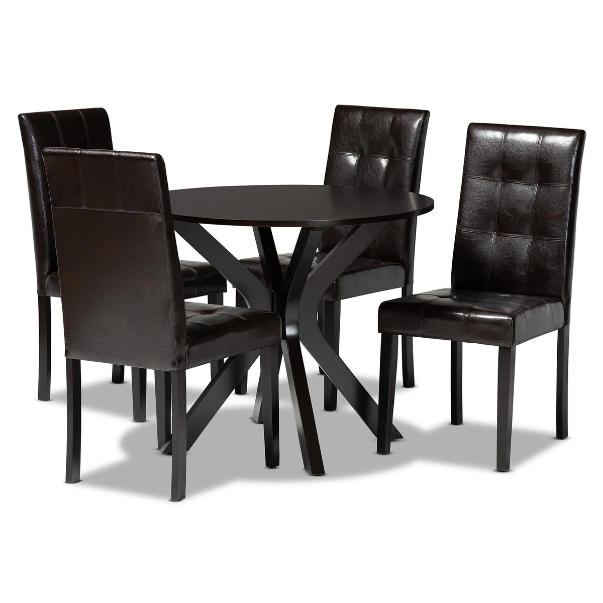 Baxton Studio Marie Modern And Contemporary Dark Brown Faux Leather Upholstered And Dark Brown Finished Wood 5Piece Dining Set