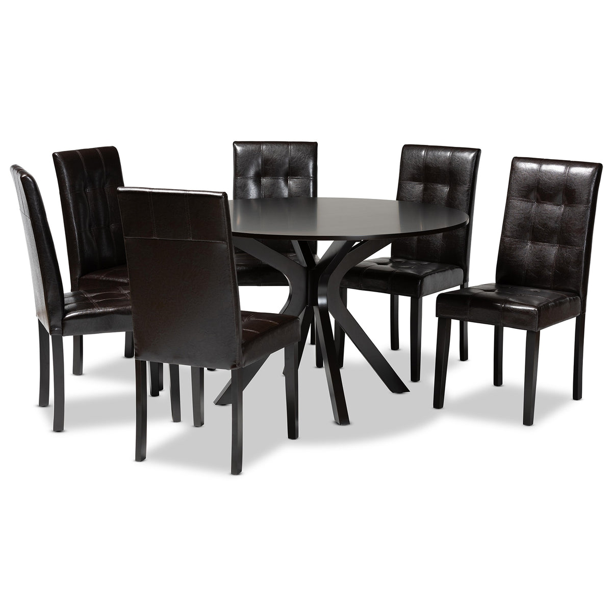 Baxton Studio Marie Modern And Contemporary Dark Brown Faux Leather Upholstered And Dark Brown Finished Wood 7Piece Dining Set